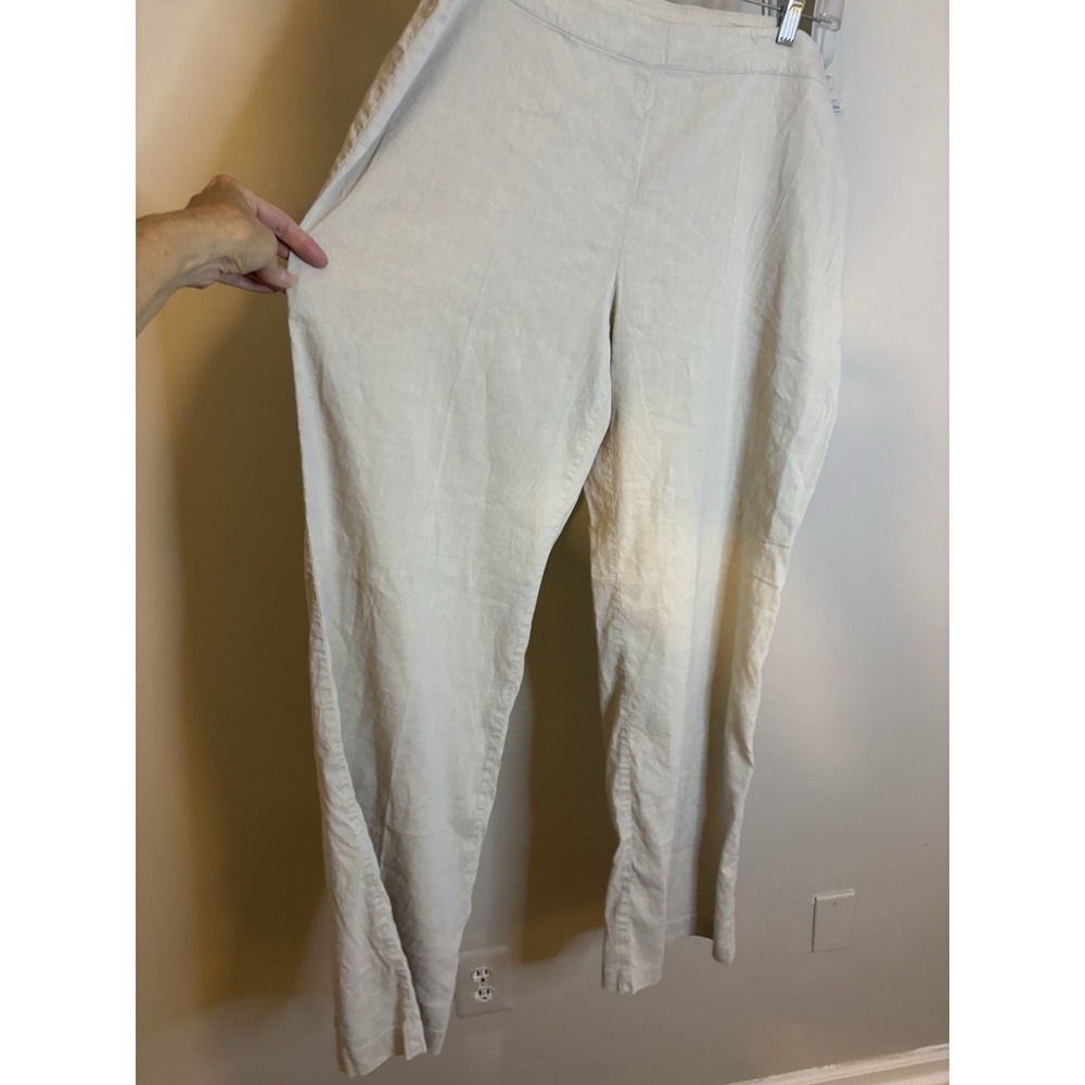 EILEEN FISHER Khaki Linen Blend Wide Leg Pants L Side Zip